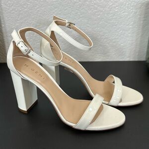 M. Gemi Pilone patent white leather block heel sandals